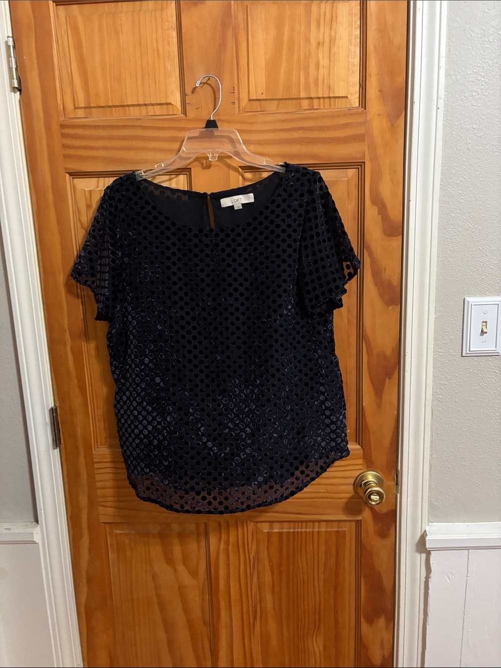 LOFT Navy Velvet Dot Short Sleeve Top